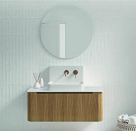 Mueble de baño curvo madera natural con palillería 1 cajón