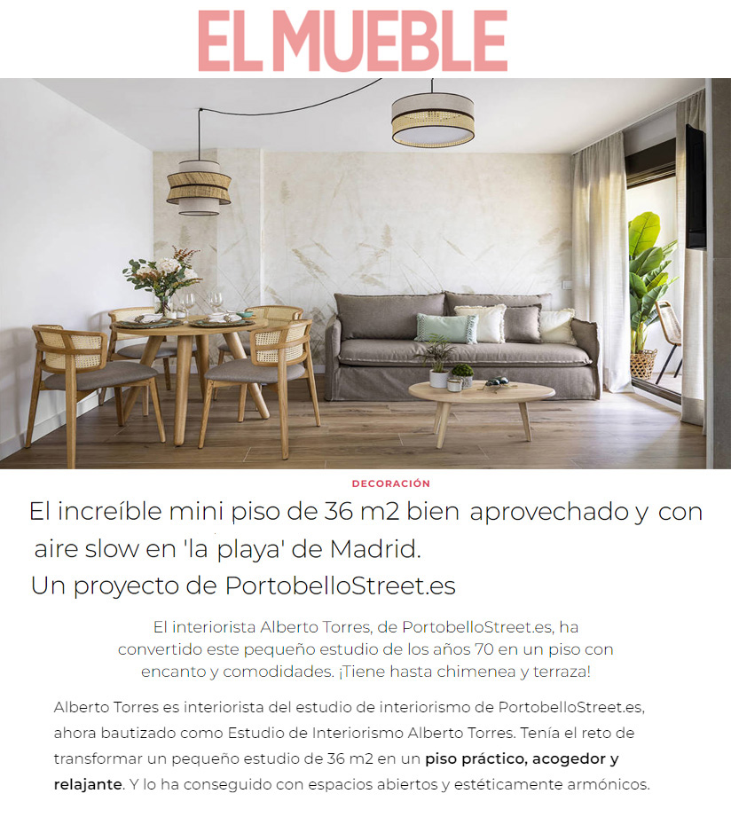 El increíble mini piso de 36 m2 bien aprovechado y con aire slow en 'la playa' de Madrid. Un proyecto de PortobelloStreet.es