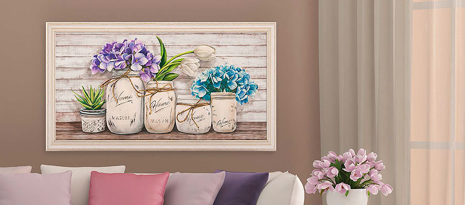 Cuadro canvas flores hydrangeas in mason jars