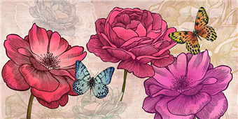 Cuadro canvas flores roses and butterflies