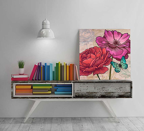 Cuadro canvas flores roses and butterflies