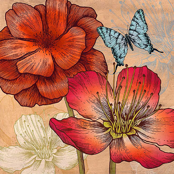 Cuadro canvas flores flowers and butterflies