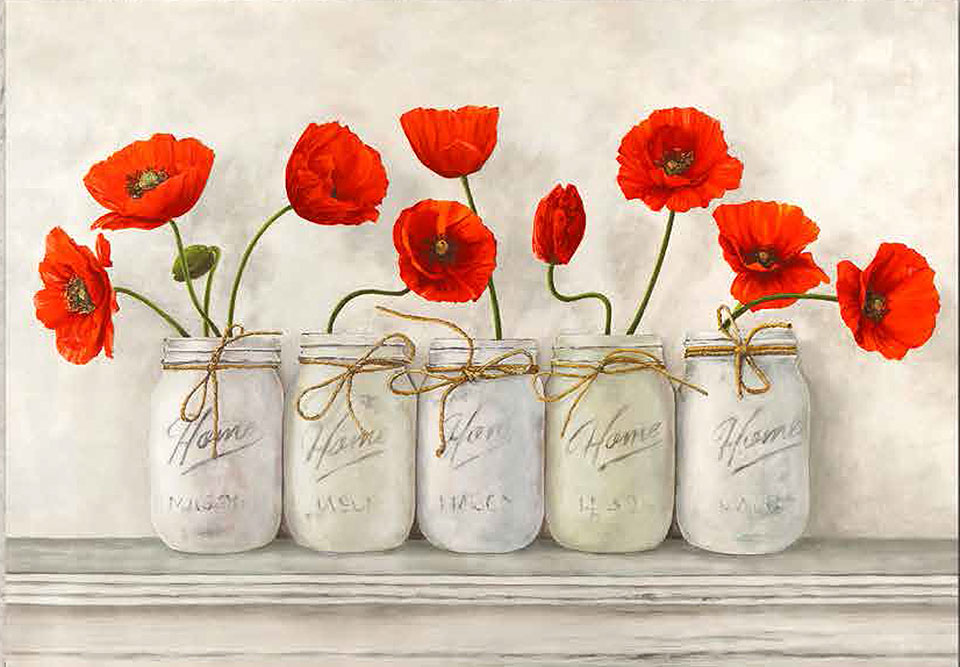 Cuadro canvas red poppies in mason jars