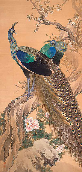 Cuadro canvas a pair of peacocks in spring