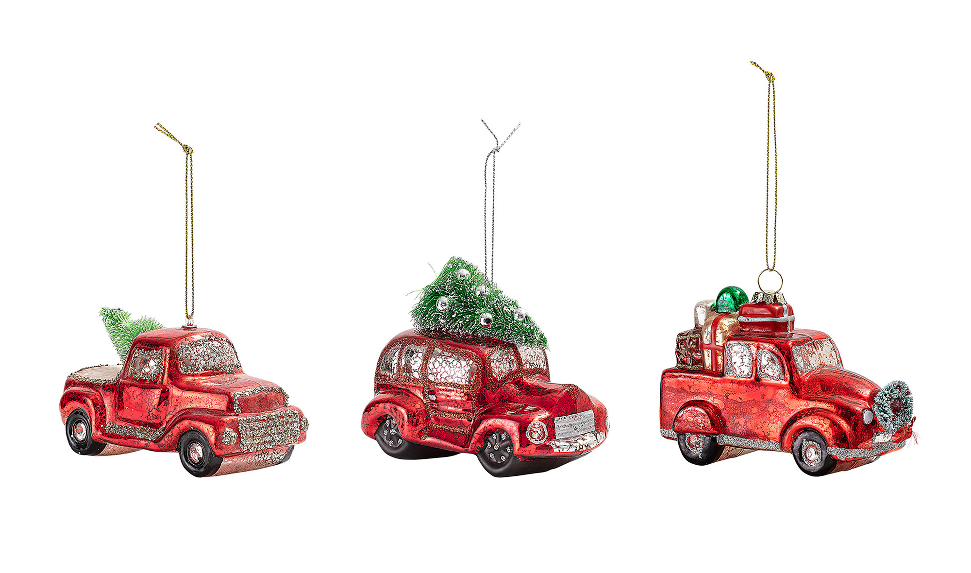 Set 3 adornos navideños rojos coches