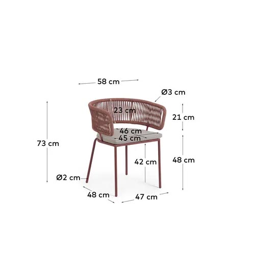 Silla de jardín rosa Nadin con cuerda