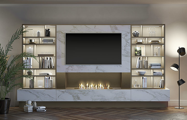 Mueble de salón con Chimenea y con LED Composición de salón TV Mueble TV  Conjunto de