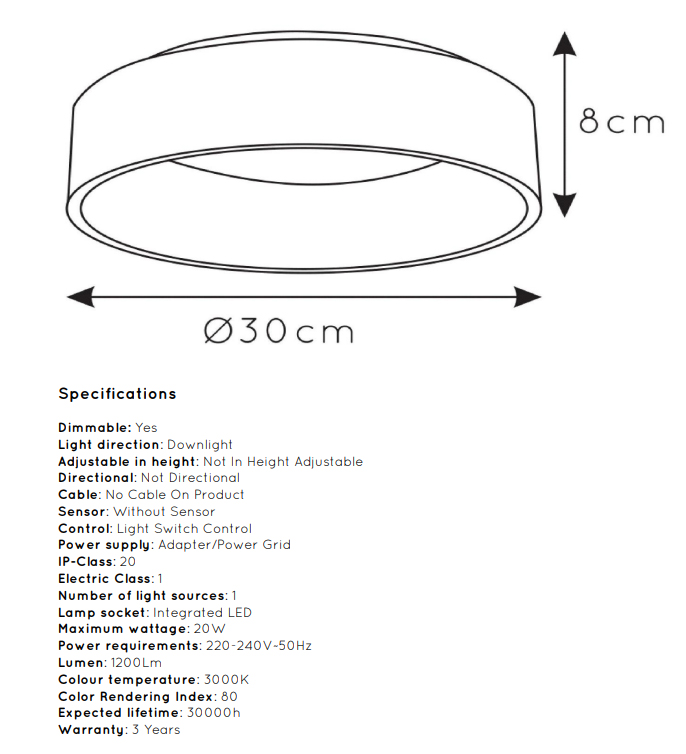 Plafón de techo blanco circular de 45 cms. diámetro