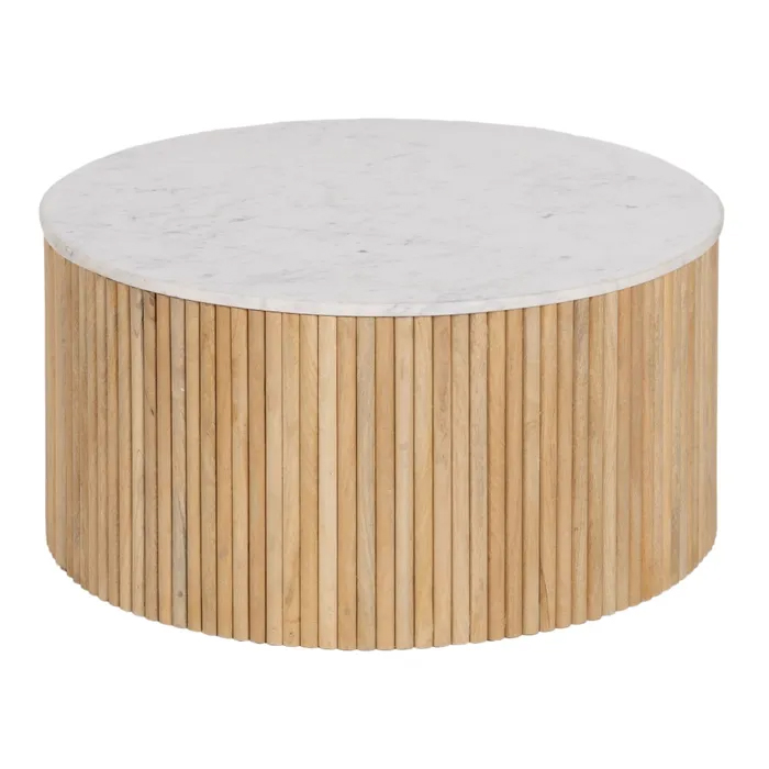 Mesa de centro natural blanco mármol/madera