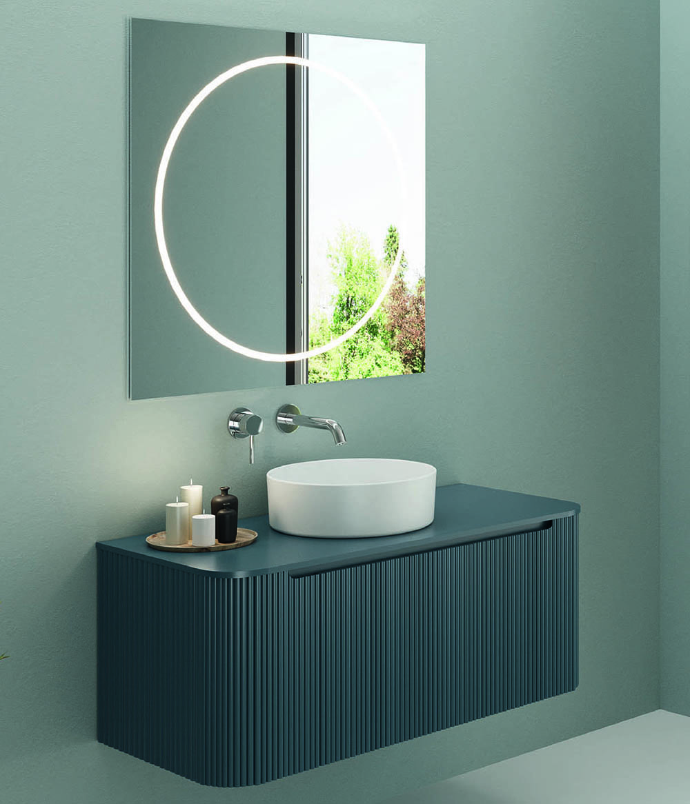 Mueble de baño curvo madera natural con palillería 1 cajón