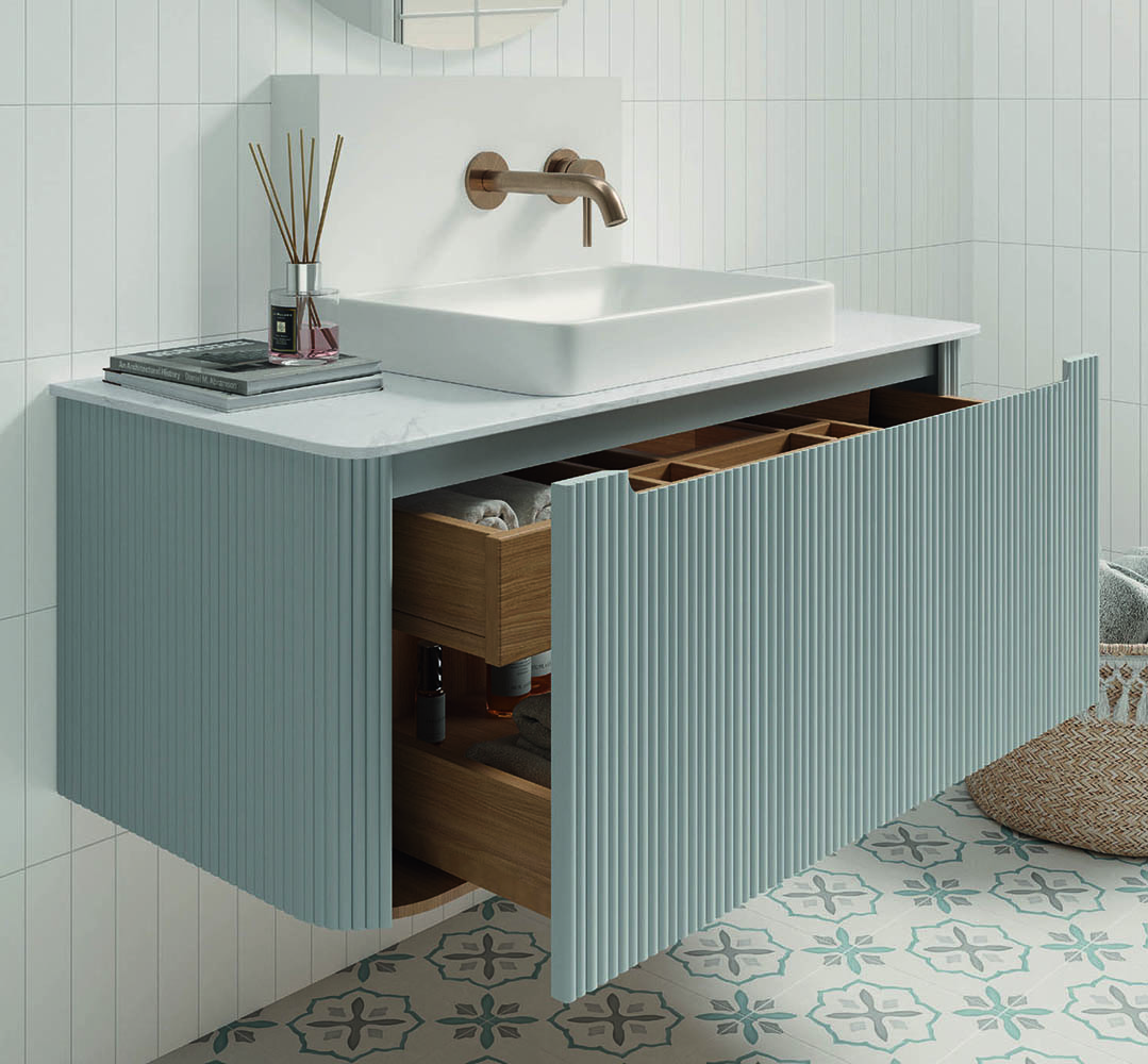 Mueble de baño curvo madera natural con palillería 1 cajón