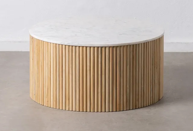 Mesa de centro natural blanco mármol/madera