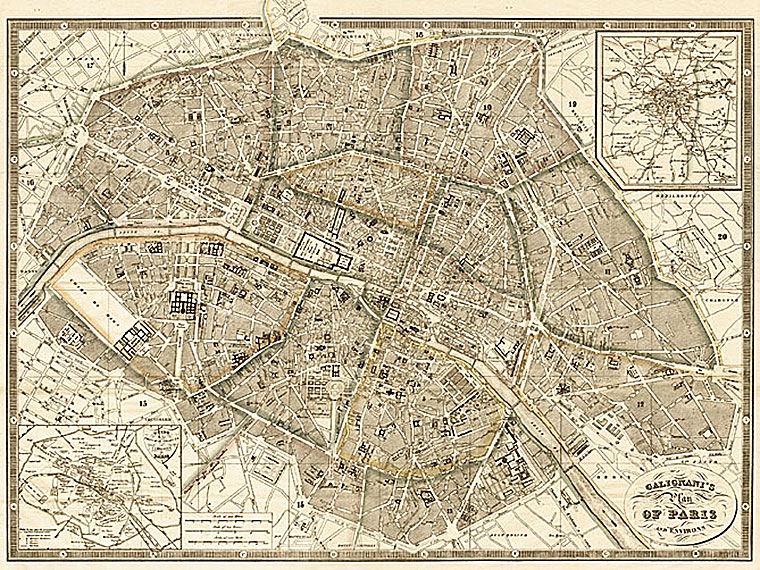 Cuadro canvas mapa de paris y alredededores 1865