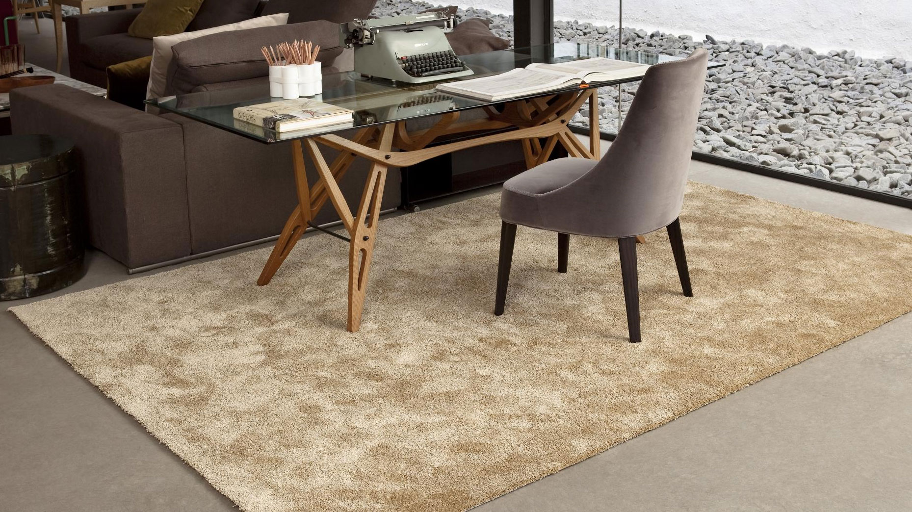 Alfombra seda beige 300x200