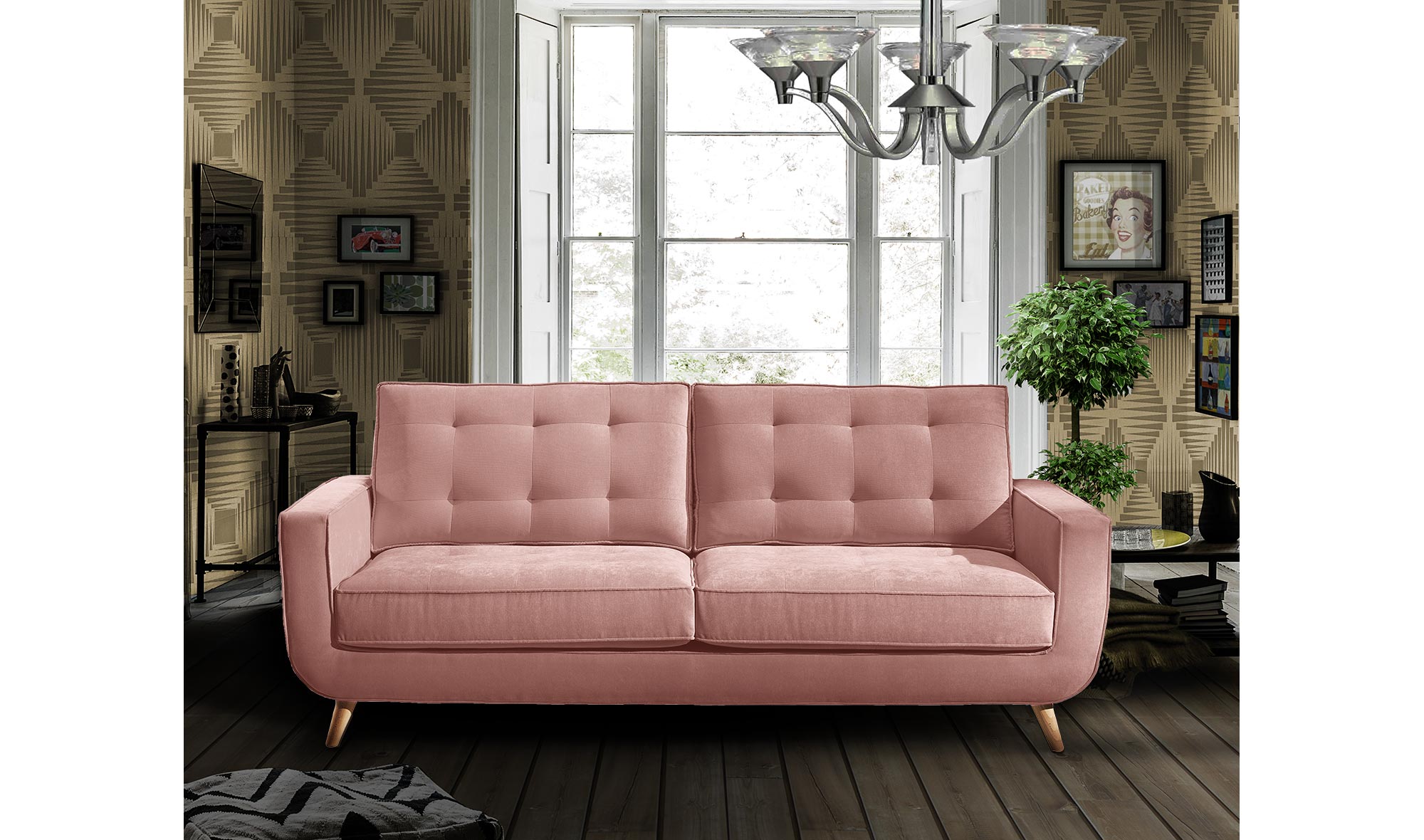 Sofá retro rosa cuarzo Sterling Cooper de lujo en Portobellodeluxe.com. Tu  tienda de muebles de lujo