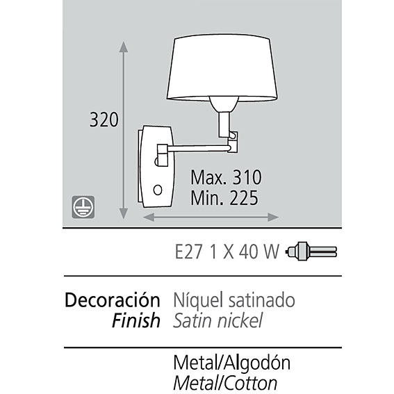 Aplique de pared extensible niquel