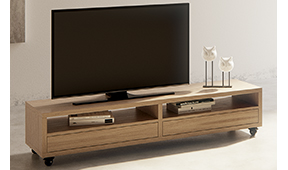 Mueble tv roble con ruedas 2 cajones nórdico Sendai