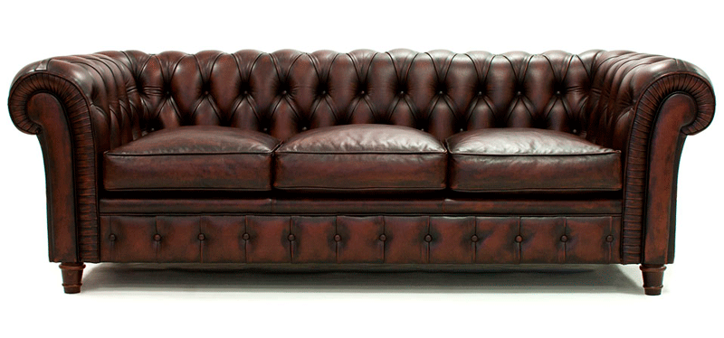 Muebles. Sofá Chesterfield de cuero auténtico con capitoné