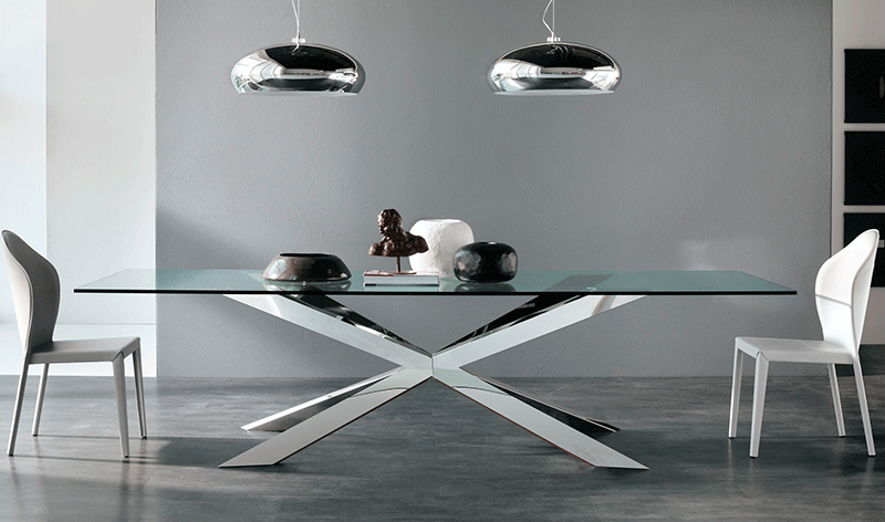 Mesa de comedor de metal y cristal Spyder Cattelan