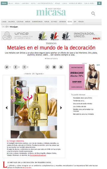 Metales en el mundo de la decoración con Portobello