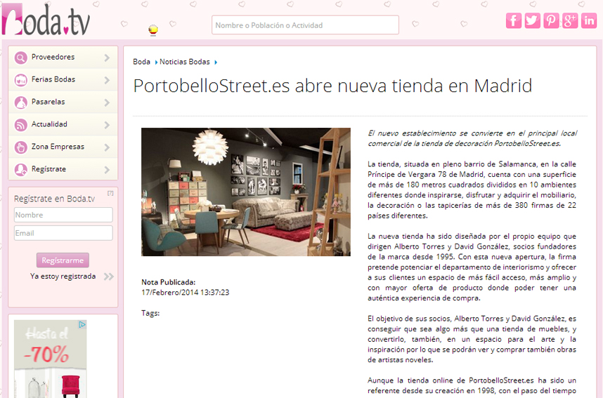 Tienda nueva de PortobelloStreet en boda.tv